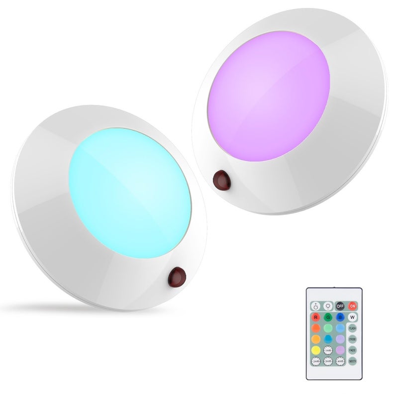 BIGLIGHT Battery Operated LED Ceiling Light, Remote Controlled, 12 Color Changing Mood Light, Hallway Lighting, Dimmable Night Light for Shower Closet Bedroom Corridor Bathroom, 2 Pack - Image 1